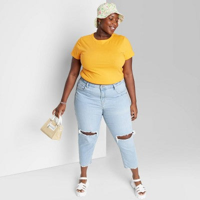 Women's Super-High Rise Distressed Slim Straight Jeans - Wild Fable™ Medium Wash