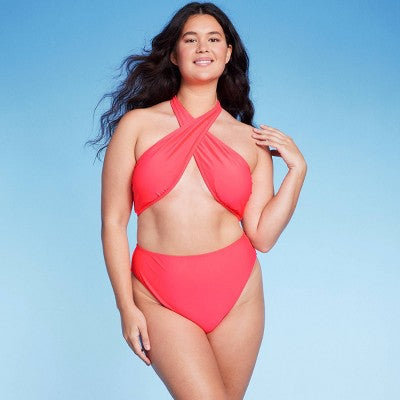 Women's Cross Front Halter One Piece Swimsuit - Wild Fable™