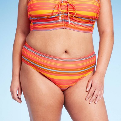Women's Mid-Rise Full Coverage Hipster Bikini Bottom - Wild Fable™ Red Striped