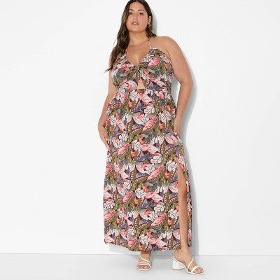 Women's Ruched Maxi Halter A-Line Dress - Wild Fable™ Assorted Pinks Floral