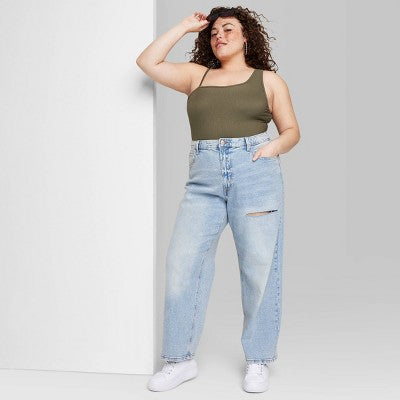 Women's High-Rise 90's Relaxed Slashed Straight Jeans - Wild Fable™ Light Wash