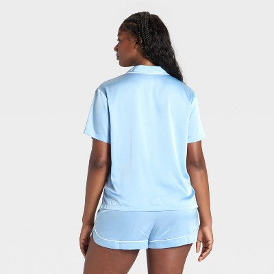 Women's Satin Short Sleeve Notch Collar Shirt And Shorts Pajama Set - Wild Fable™