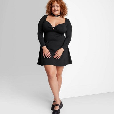 Women's Long Sleeve Twist-Front Mini Knit Skater Dress - Wild Fable™