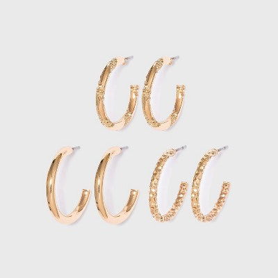 Textured Multi Hoop Earring Set 3pc - Wild Fable™ Gold: Jewelry, Nickel-Free Metal
