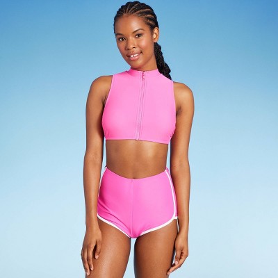 Women's Zip-Front Mock Neck Bikini Top - Wild Fable™