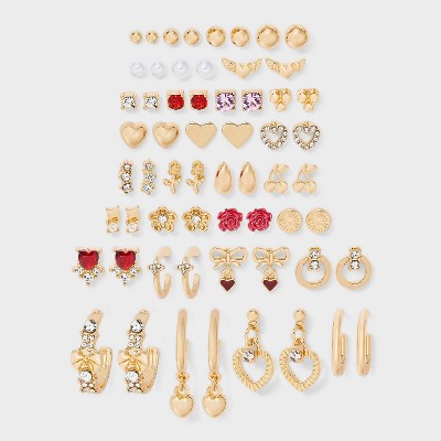 Floral And Heart Earring Set 30pc- Wild Fable™ Red/Gold/Pink