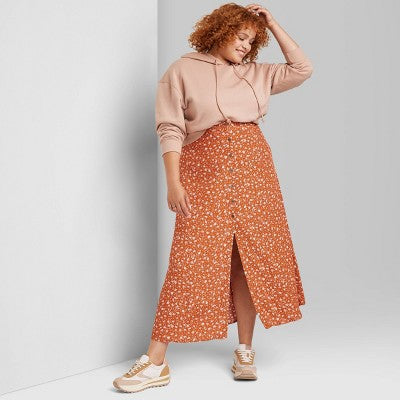 Women's Button-Front Printed Midi Skirt - Wild Fable™