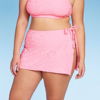 Women's Wavy Terry Textured Side-Tie Skirt Swimsuit Cover Up - Wild Fable™ Light Pink