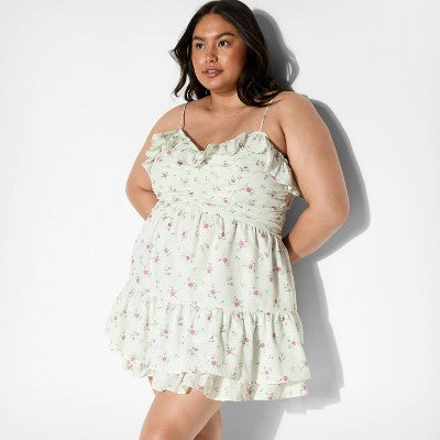 Women's Ruched Ruffle Mini A-Line Dress - Wild Fable™ White Floral