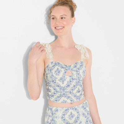 Women's Lace Tie Strap Tank Top - Wild Fable™ Blue Floral