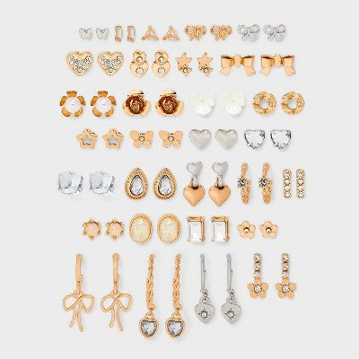 Flower Bow And Heart Earring Set 30pc - Wild Fable™ Gold