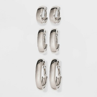 Wide Hoop Earring Set 3pc - Wild Fable™ Silver: Clip-In Clasp, Nickel-Free Metal, 2" Diameter