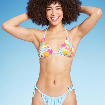 Women's Mixed Icon Crochet Triangle Bikini Top - Wild Fable™ Blue
