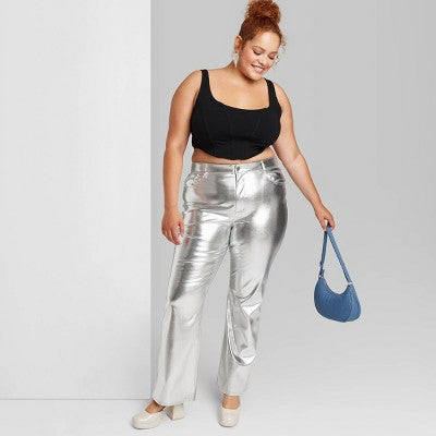 Women's High-Rise Metallic Flare Pants - Wild Fable™