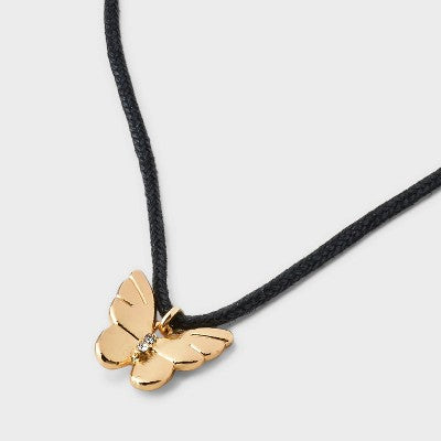  Butterfly Cord And Ear Pendant Necklace Set 2pc - Wild Fable™ Gold