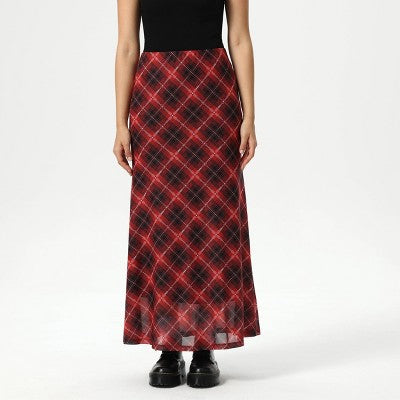  Women's Slight Fishtail Mesh Skirt - Wild Fable™ Red Plaid