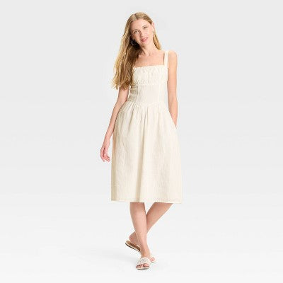  Women's Milkmaid Midi A-Line Dress - Wild Fable™