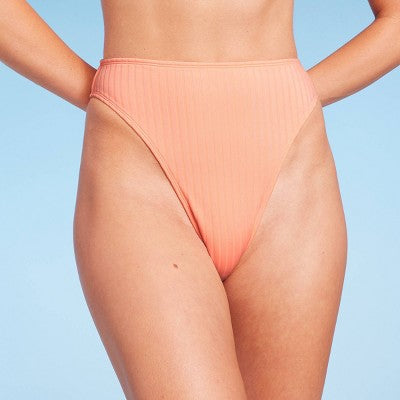  Women's Ribbed High Leg Cheeky High Waist Bikini Bottom - Wild Fable™