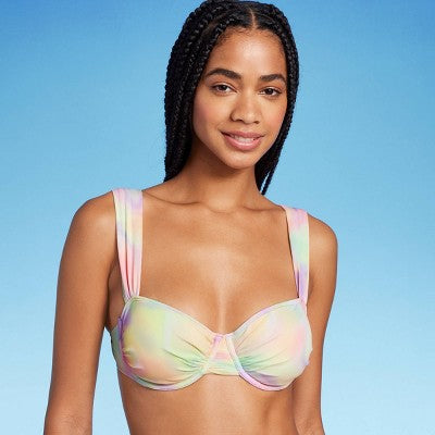  Women's Mesh Overlay Underwire Bikini Top - Wild Fable™ Multi Swirl Print