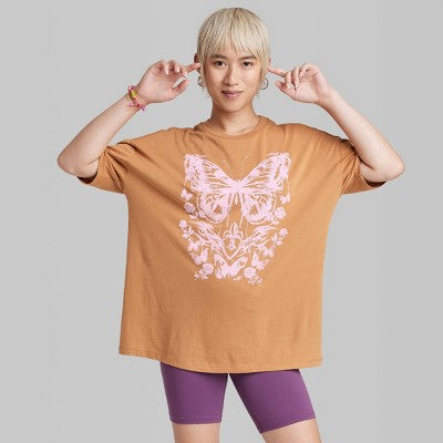  Women's Oversized Butterfly Graphic T-Shirt - Wild Fable™ Brown