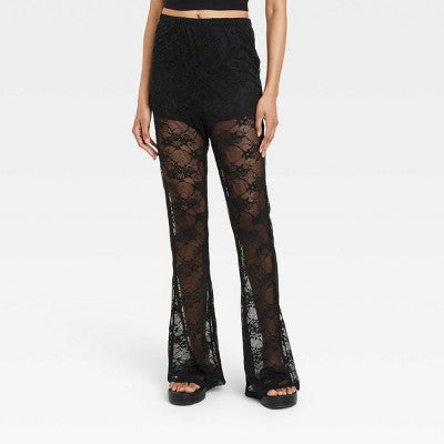  Women's Mid-Rise Flare Sheer Lace Pants - Wild Fable™