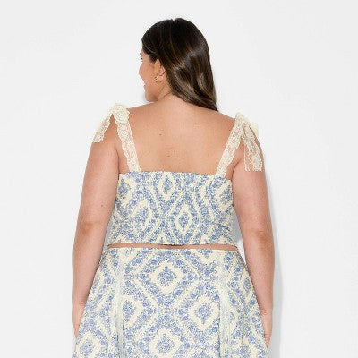  Women's Lace Tie Strap Tank Top - Wild Fable™ Blue Floral