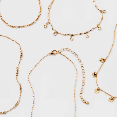  Embellished Heart Chain Choker Necklace Set 5pc - Wild Fable™ Gold