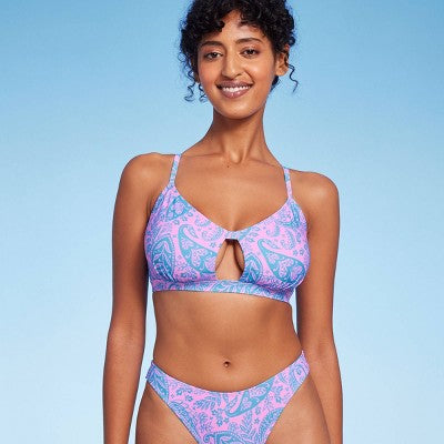  Women's Paisley Print Cut Out Bralette Bikini Top - Wild Fable™ Blue/Pink