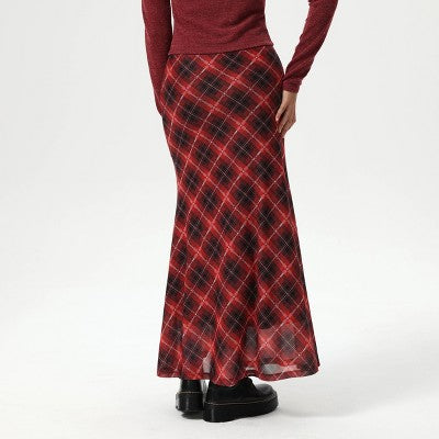  Women's Slight Fishtail Mesh Skirt - Wild Fable™ Red Plaid
