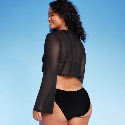  Women's Tie-Front Cropped Mesh Cover Up Cardigan - Wild Fable™