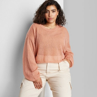  Women's Crewneck Open Knit Cropped Pullover - Wild Fable™