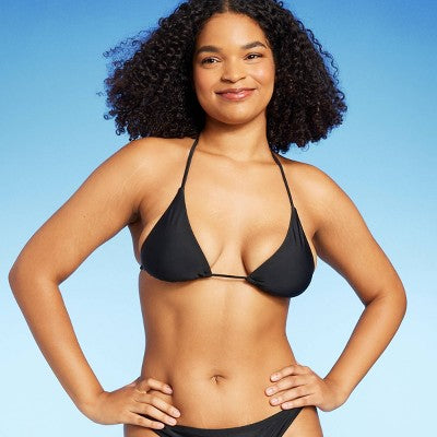  Women's Low Coverage Mini Triangle Bikini Top - Wild Fable™ Black
