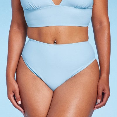  Women's High Leg Cheeky High Waist Bikini Bottom - Wild Fable™ Light Blue