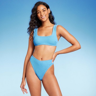  Women's Pucker V-Front High Waist Extra High Leg Cheeky Bikini Bottom - Wild Fable™