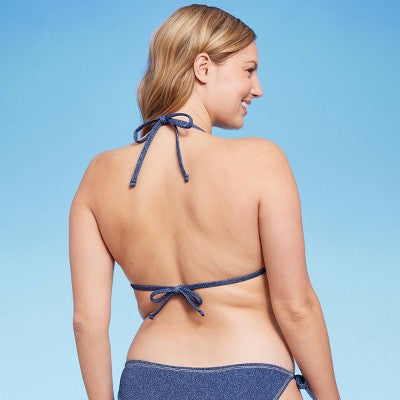  Women's Denim Textured Triangle Bikini Top - Wild Fable™ Denim Blue