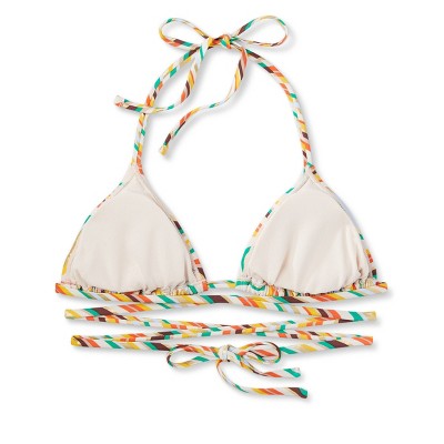  Women's Tie-Front Triangle Bikini Top - Wild Fable™ Multi Striped