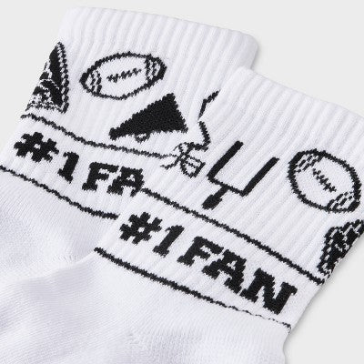  Women's Game Day "#1 Fan" Ribbed Cushioned Mid Crew Socks - Wild Fable™ White/Black 4-10