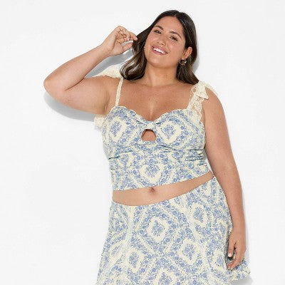  Women's Lace Tie Strap Tank Top - Wild Fable™ Blue Floral