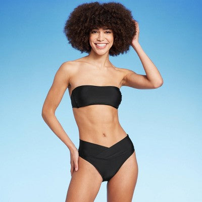  Women's Crossover High Leg Cheeky Mid-Rise Bikini Bottom - Wild Fable™