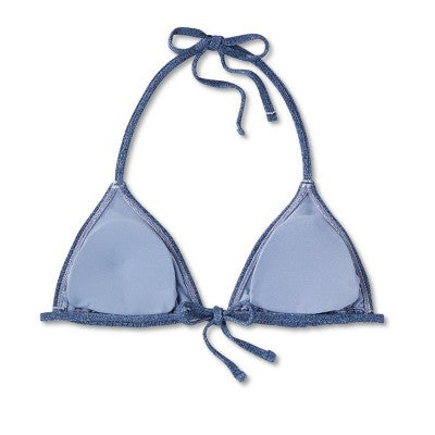  Women's Denim Textured Triangle Bikini Top - Wild Fable™ Denim Blue