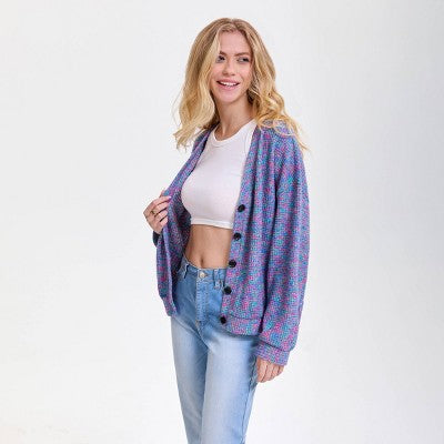  Women's V-Neck Button-Front Cardigan - Wild Fable™ Purple Abstract
