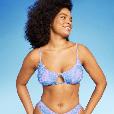  Women's Paisley Print Cut Out Bralette Bikini Top - Wild Fable™ Blue/Pink
