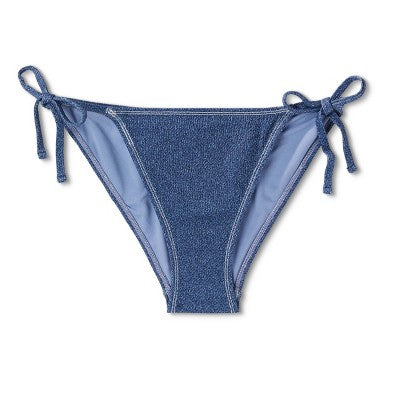  Women's Denim Textured Scoop Front High Leg Cheeky Bikini Bottom - Wild Fable™ Denim Blue