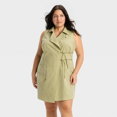  Women's Mini Wrap Dress - Wild Fable™ Olive Green