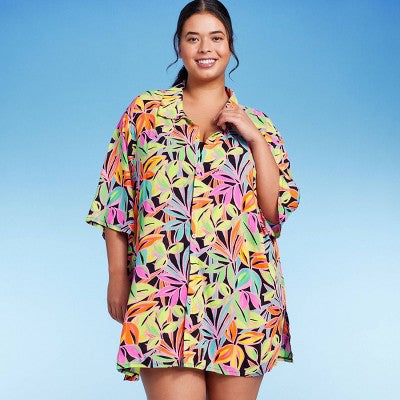  Women's Button-Up Cover Up Short Sleeve Shirtdress - Wild Fable™