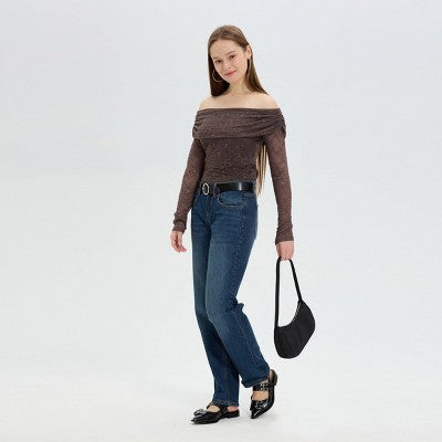  Women's Long Sleeve Off The Shoulder Foldover Top - Wild Fable™
