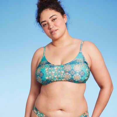  Women's Scoop Front Bralette Bikini Top - Wild Fable™ Blue Patchwork Print