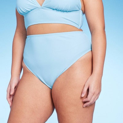  Women's High Leg Cheeky High Waist Bikini Bottom - Wild Fable™ Light Blue