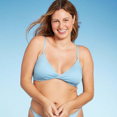  Women's Twist-Front Bralette Bikini Top - Wild Fable™ Blue Lurex
