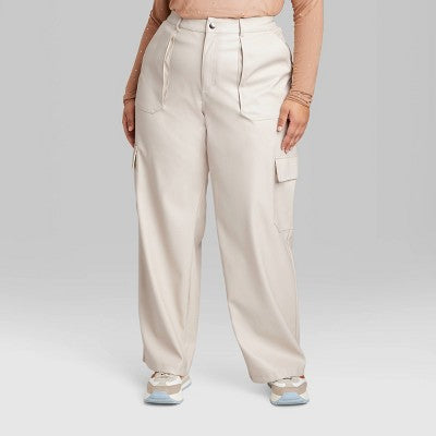  Women's High-Rise Straight Leg Faux Leather Cargo Pants - Wild Fable™